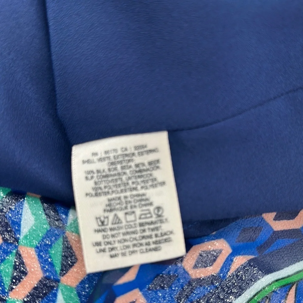 Anthropologie Maeve Silk Like Pink&Blue Dress Geometric Patterned Mini Lined Med